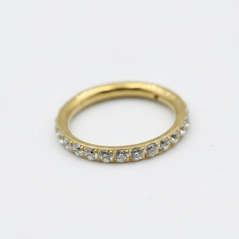 Anneau clicker pour piercing en titane PVD Or serti de strass zircone 1.2x6 mm Studio Hélix