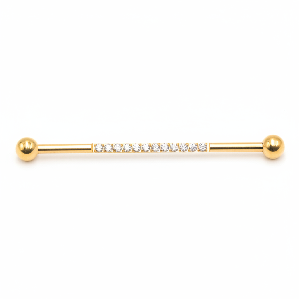 barbell industriel eclat titane pvd gold crystal