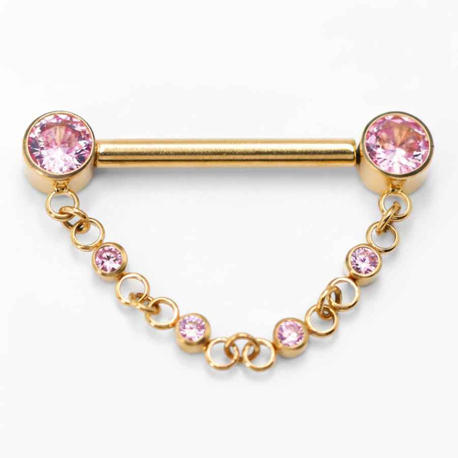 Barbell Téton Titane Chaîne Strass Rose