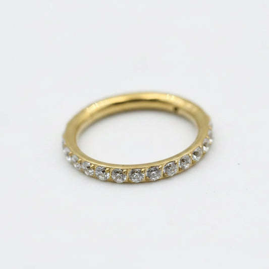 Anneau clicker pour piercing en titane PVD Or serti de strass zircone 1.2x6 mm Studio Hélix
