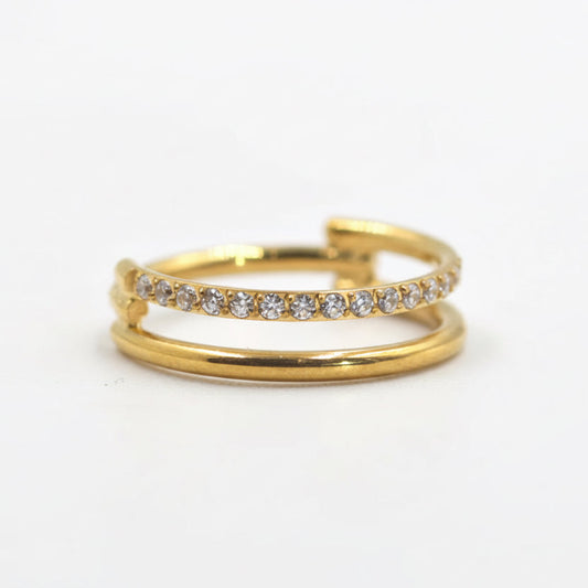 anneau piercing clicker titane doré PVD gold double rang zircons l'entrelacs hélix septum