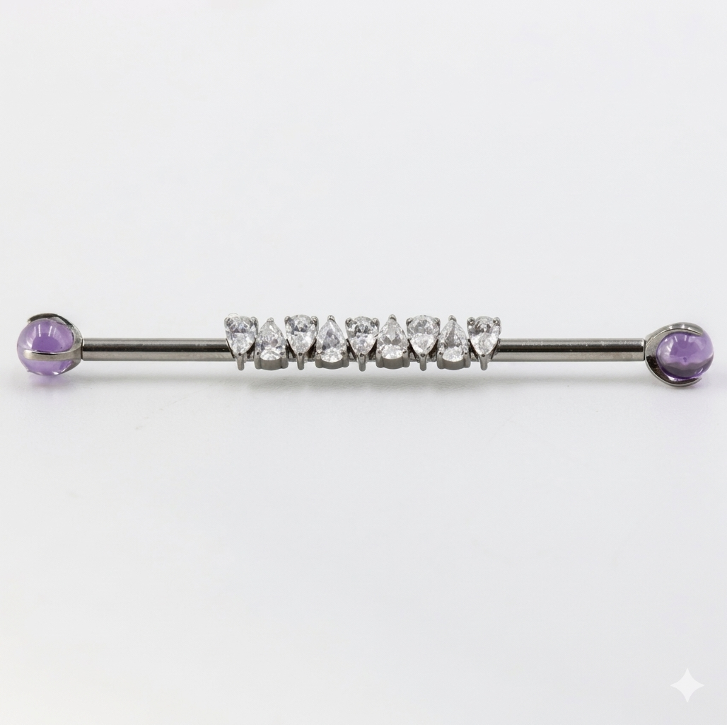 piercing barbell industriel astree titane amethyste zircons poire studio helix⁠