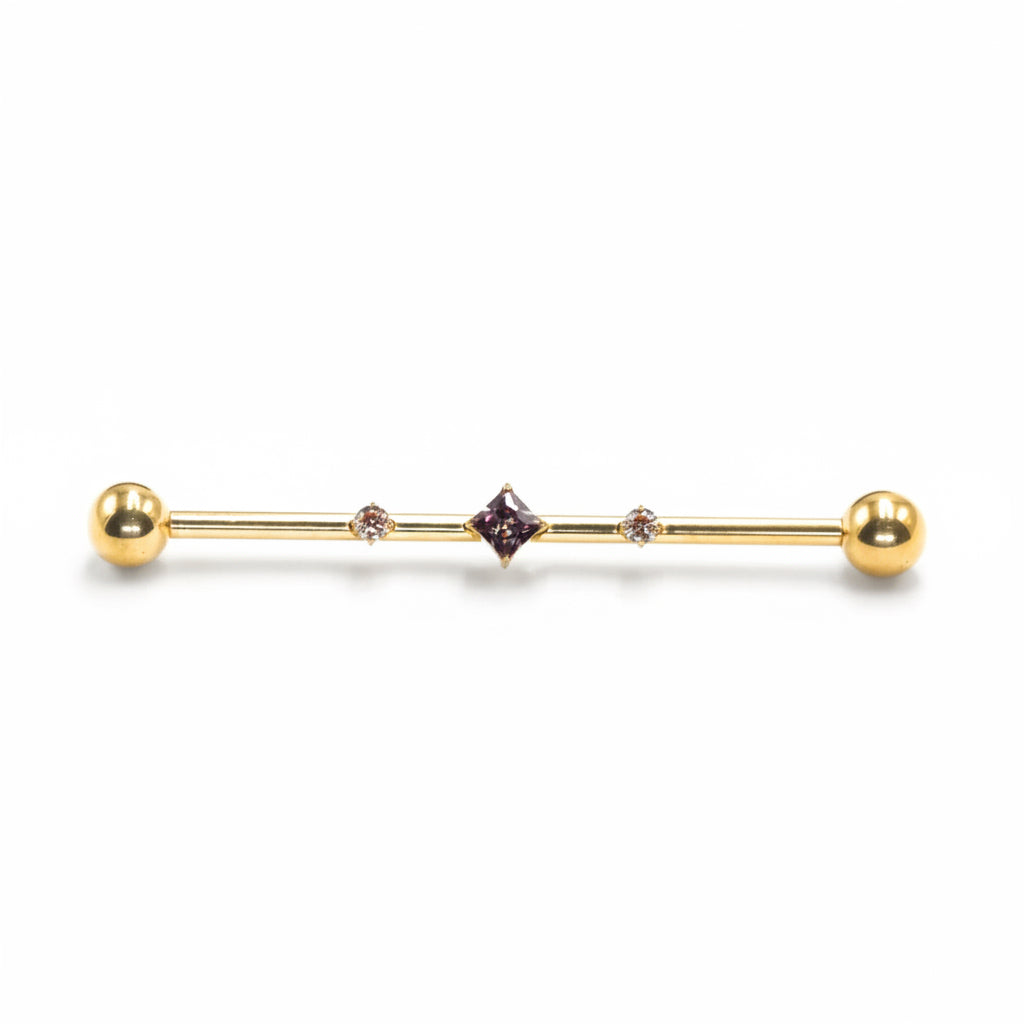 barbell industriel prisme titane pvd or avec zircone