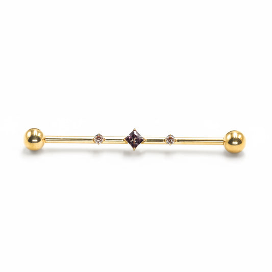 barbell industriel prisme titane pvd or avec zircone