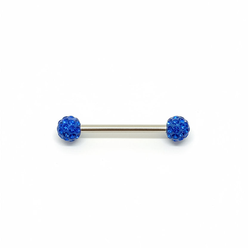 piercing langue barbell titane astm f136 bille multicristal recouvert acrylique lisse coloris blanc boreal gris violet fuchsia rouge bleu⁠
