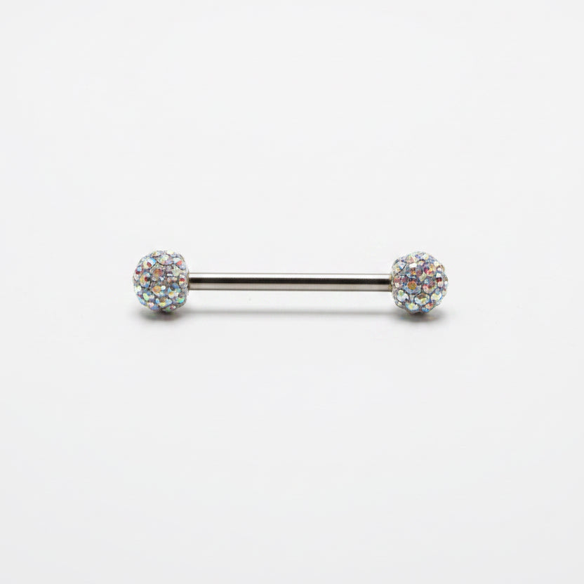 piercing langue barbell titane astm f136 bille multicristal recouvert acrylique lisse coloris blanc boreal gris violet fuchsia rouge bleu⁠