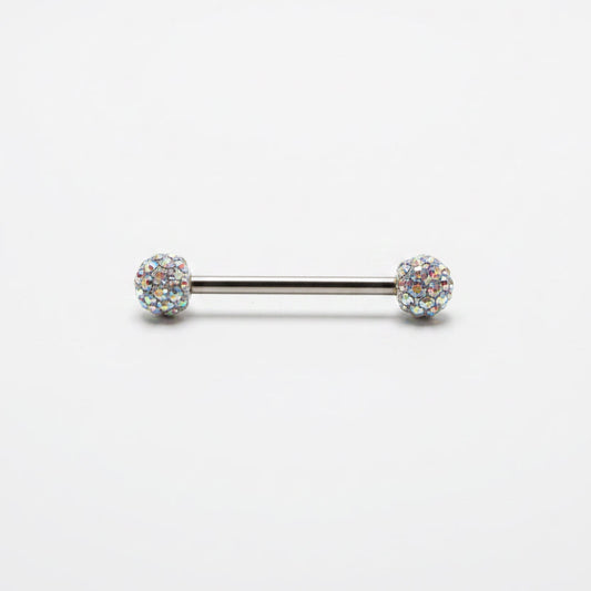 piercing langue barbell titane astm f136 bille multicristal recouvert acrylique lisse coloris blanc boreal gris violet fuchsia rouge bleu⁠