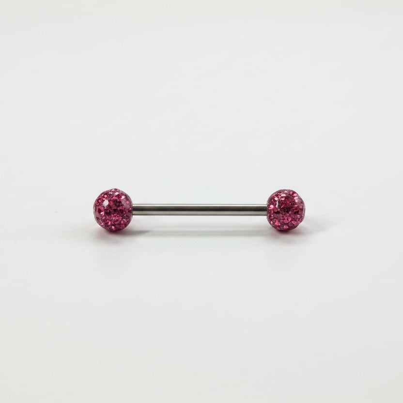 piercing langue barbell titane astm f136 bille multicristal recouvert acrylique lisse coloris blanc boreal gris violet fuchsia rouge bleu⁠