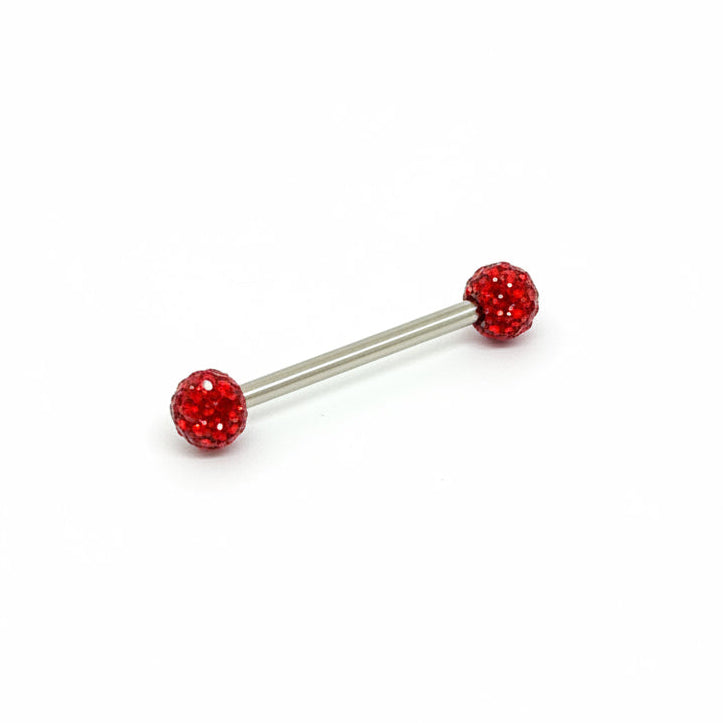 piercing langue barbell titane astm f136 bille multicristal recouvert acrylique lisse coloris blanc boreal gris violet fuchsia rouge bleu⁠