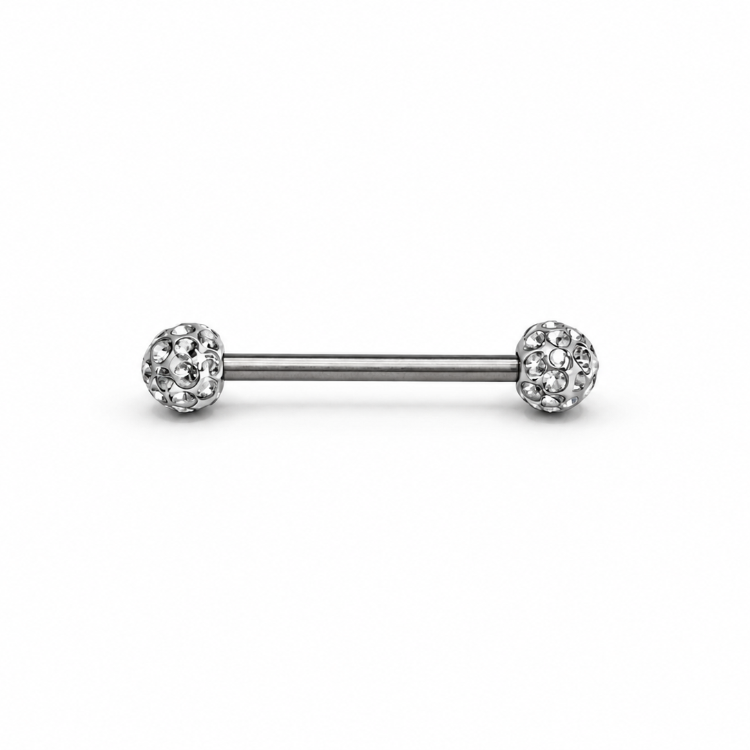 piercing langue barbell titane astm f136 bille multicristal recouvert acrylique lisse coloris blanc boreal gris violet fuchsia rouge bleu⁠