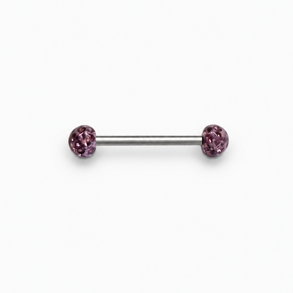 piercing langue barbell titane astm f136 bille multicristal recouvert acrylique lisse coloris blanc boreal gris violet fuchsia rouge bleu⁠