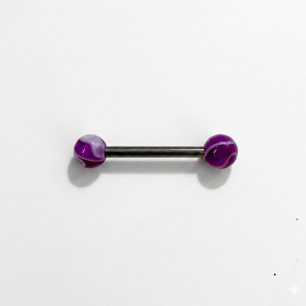 piercing langue barbell titane astm f136 billes acrylique effet fume marbre blanc violet bleu orange studio helix