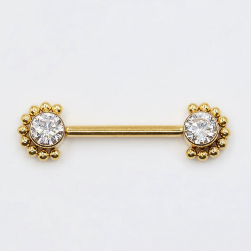 piercing téton titane doré halo indiana zircon couronne système à pression 14mm