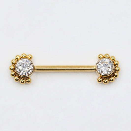 piercing téton titane doré halo indiana zircon couronne système à pression 14mm