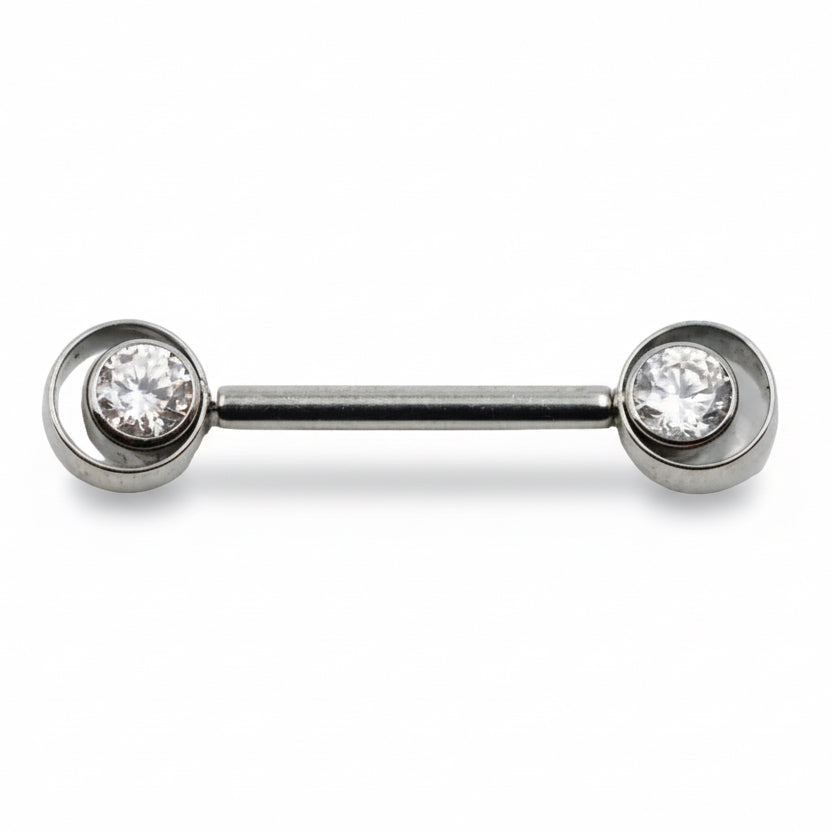 piercing téton titane luna croissant de lune zircon argenté système threadless