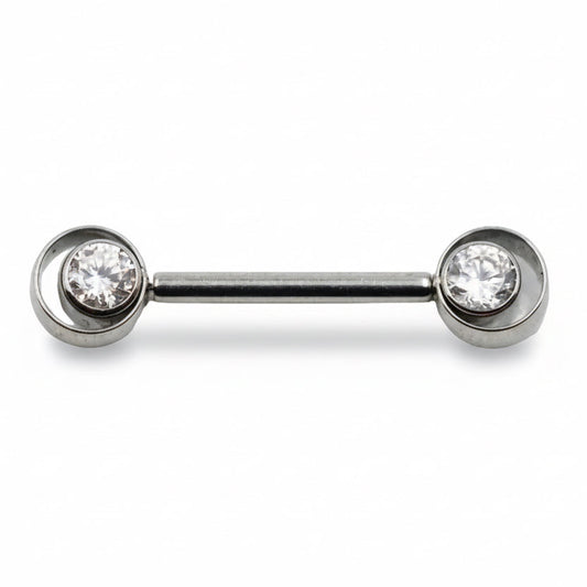 piercing téton titane luna croissant de lune zircon argenté système threadless