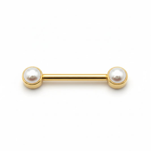 piercing téton titane doré cabochon nacre blanche irisée système à pression 14mm
