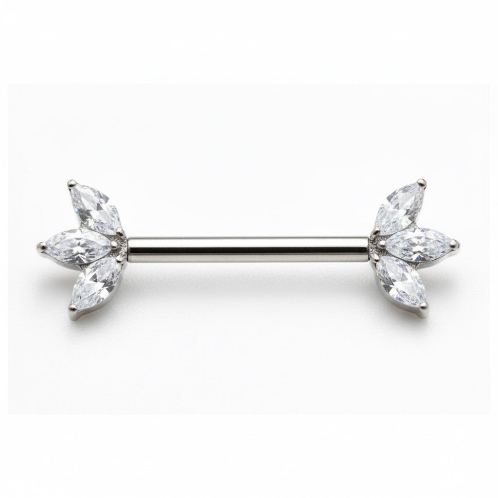 piercing téton titane trinity navetes cristaux marquise système threadless double 16mm