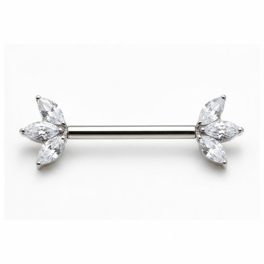piercing téton titane trinity navetes cristaux marquise système threadless double 16mm
