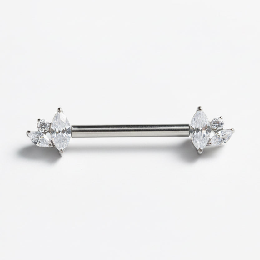barbell téton titane cluster marquise cristal argenté chic