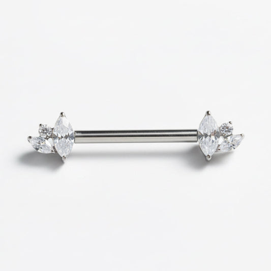 barbell téton titane cluster marquise cristal argenté chic