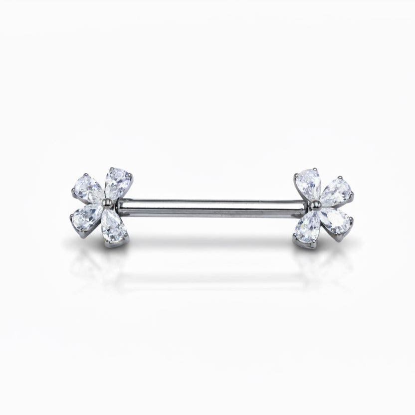 barbell téton titane fleur cristaux threadless 14mm argenté chic