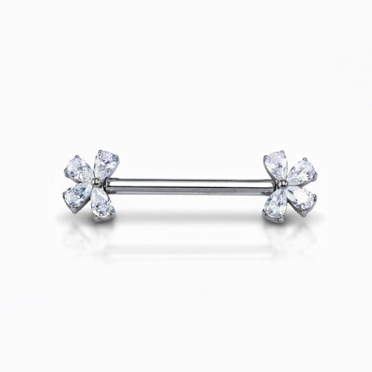 barbell téton titane fleur cristaux threadless 14mm argenté chic