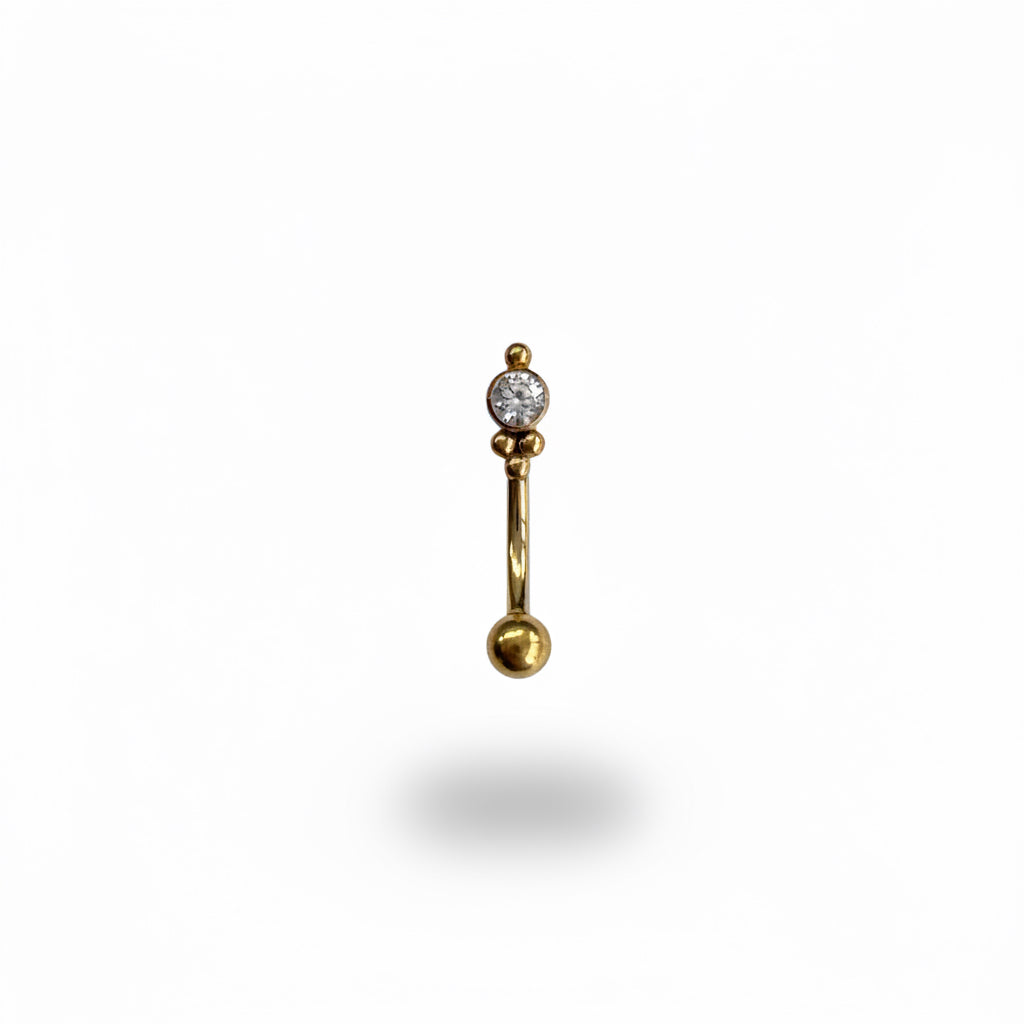 piercing micro banane titane doré PVD gold collection indiana zircon brillant billes perlées vissage interne