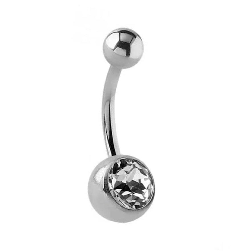 piercing nombril titane argenté zircon blanc solitaire brillant haute qualité fin de collection