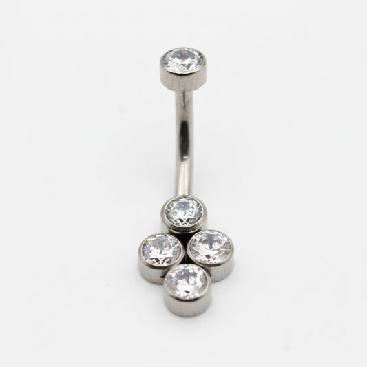 piercing nombril titane argenté 4 zircons blancs forme trèfle fleur vissage interne 1.6mm