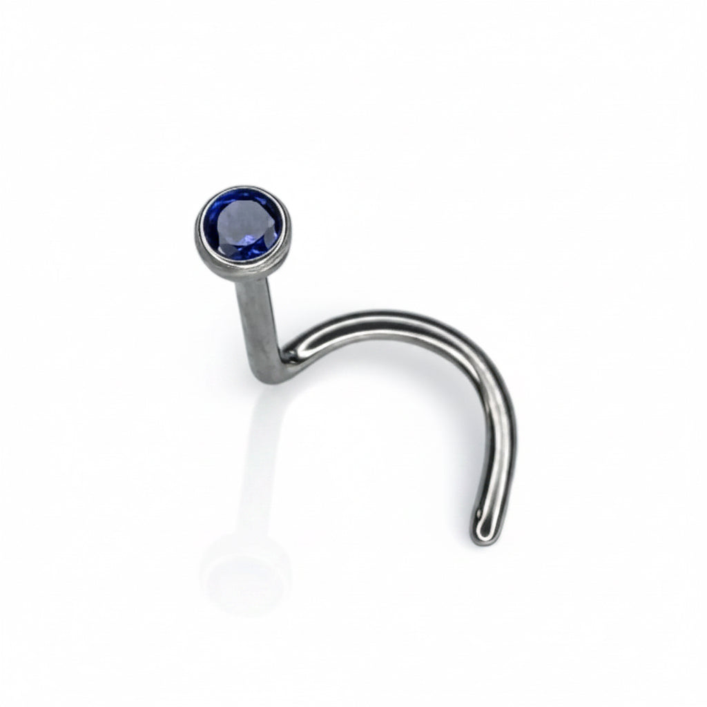 Piercing Nez Titane Strass Cristal Bleu