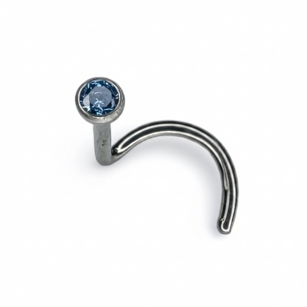 Piercing Nez Titane Strass Cristal Bleu Clair