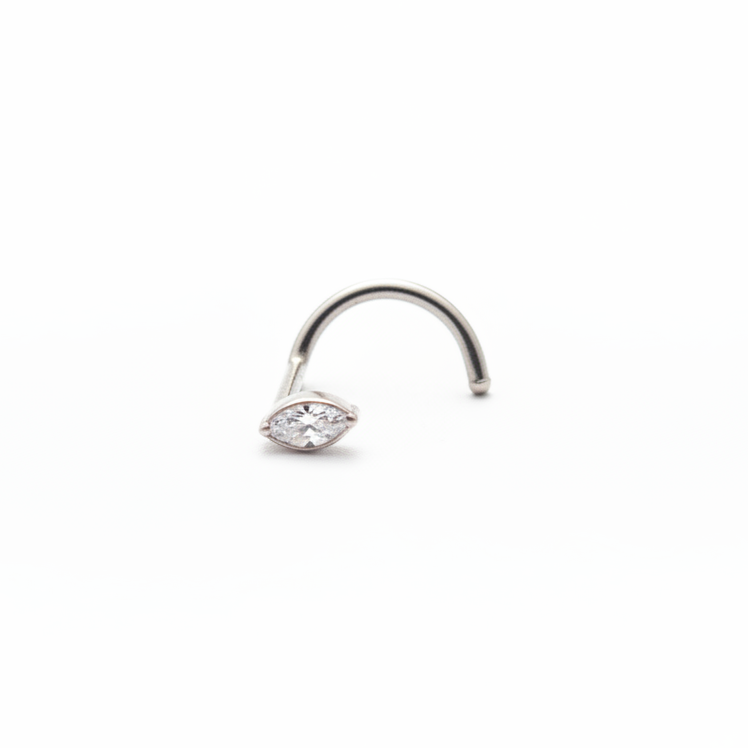 piercing nez titane argenté cristal marquise navette
