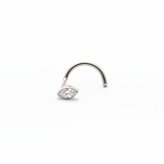 piercing nez titane argenté cristal marquise navette