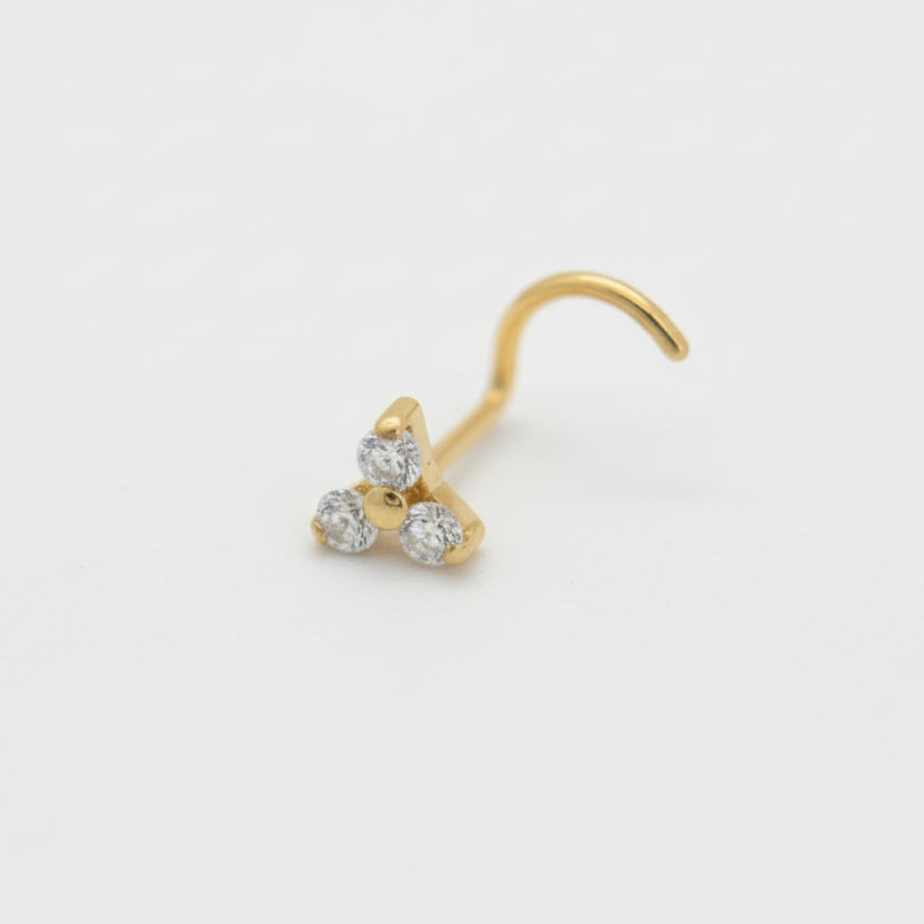 piercing nez trinity titane doré 3 cristaux triangle