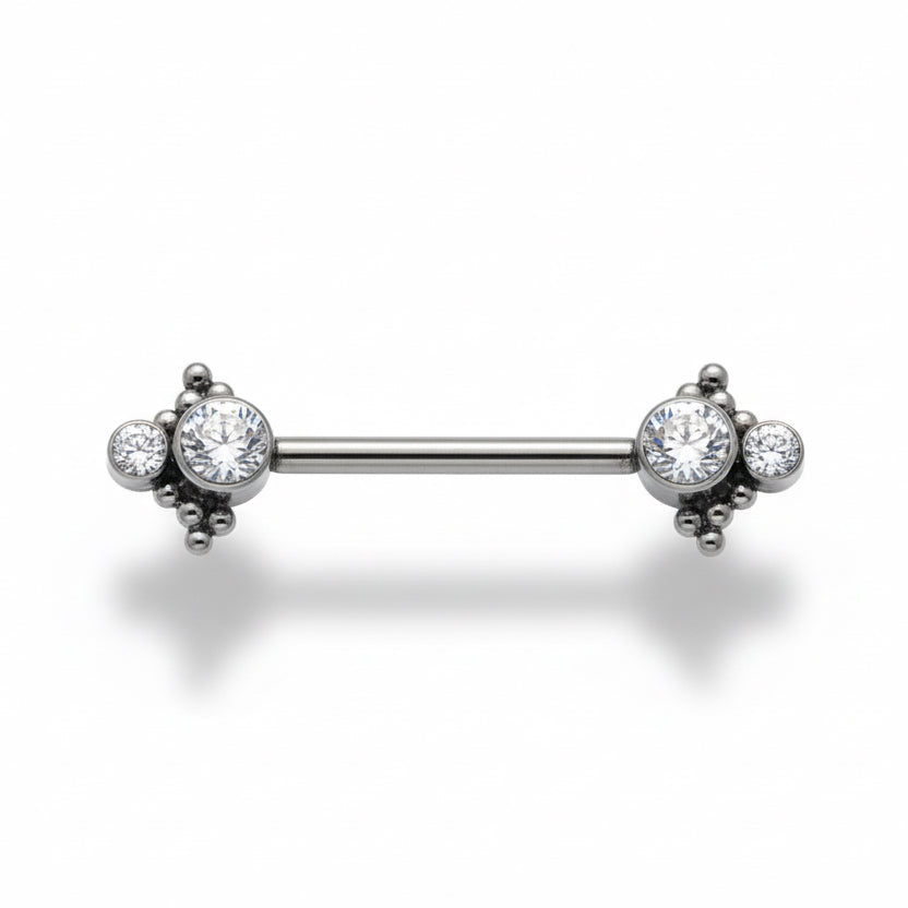 piercing téton barbell titane indiana zircons cubiques système threadless argenté