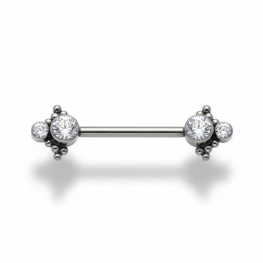 piercing téton barbell titane indiana zircons cubiques système threadless argenté